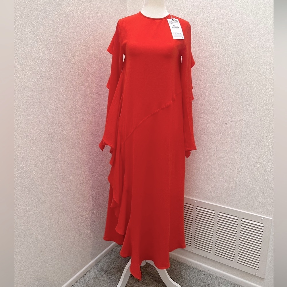 Zara Red Ruffles Long Dress - Picture 3 of 14